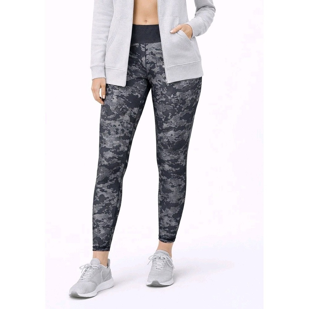 AnyBody Leggings Womens XL Grey Black Camouflage Stretch Jersey Knit